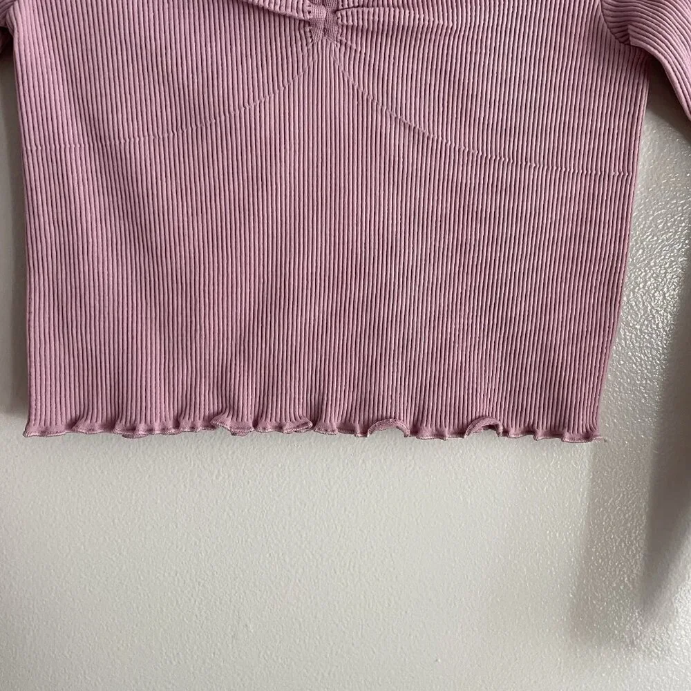 BDG Urban Outfitters Women L Pink Ribbed Y2K Seamless Elise Long Sleeve Crop Top